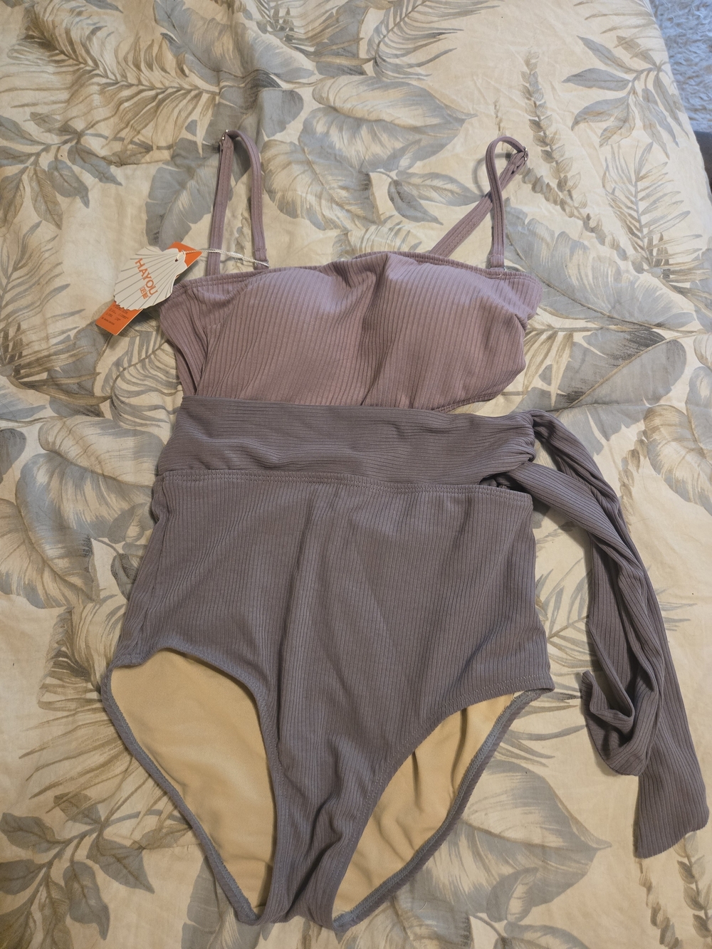 3 For $15 Ribbed One-Piece Swimsuit in Dusty Lavender M - Picture 5 of 11